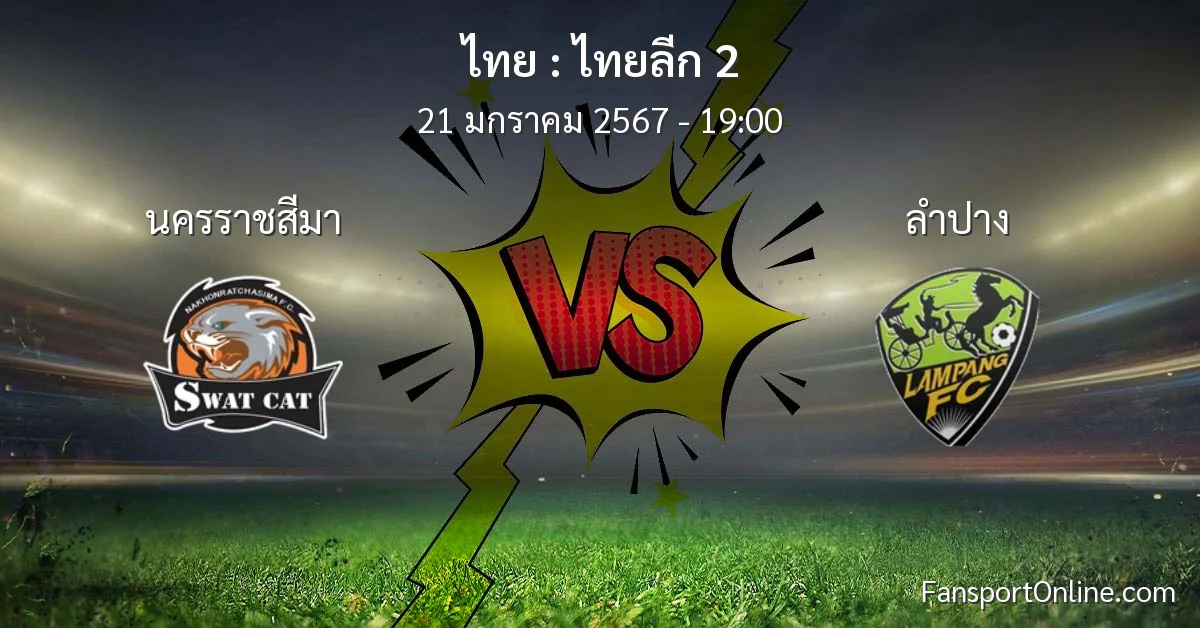 วิเคราะห์บอล ไทยลีก 2 ระหว่าง นครราชสีมา พบ ลำปาง (21 มกราคม 2567)