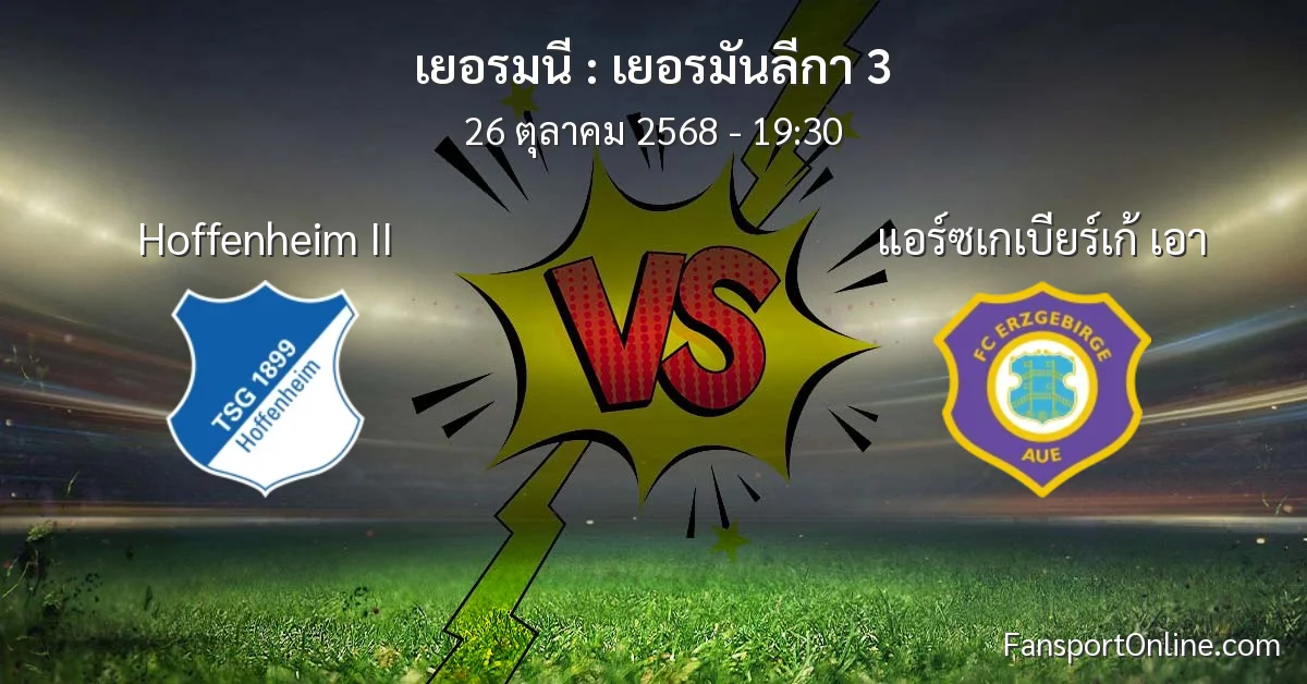 วิเคราะห์บอล เยอรมันลีกา 3 ระหว่าง Hoffenheim II พบ แอร์ซเกเบียร์เก้ เอา (26 ตุลาคม 2568)