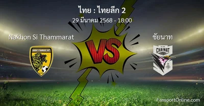 วิเคราะห์บอล ไทยลีก 2 ระหว่าง Nakhon Si Thammarat พบ ชัยนาท (29 มีนาคม 2568)