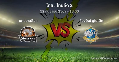 วิเคราะห์บอล ไทยลีก 2 ระหว่าง นครราชสีมา พบ เชียงใหม่ ยูไนเต็ด (12 กันยายน 2569)