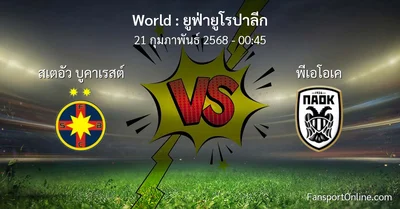 วิเคราะห์บอล ยูฟ่ายูโรปาลีก ระหว่าง สเตอัว บูคาเรสต์ พบ พีเอโอเค (21 กุมภาพันธ์ 2568)