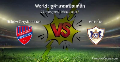 วิเคราะห์บอล ยูฟ่าแชมเปียนส์ลีก ระหว่าง Raków Częstochowa พบ คาราบัค (27 กรกฎาคม 2566)