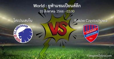 วิเคราะห์บอล ยูฟ่าแชมเปียนส์ลีก ระหว่าง โคเปนเฮเก้น พบ Raków Częstochowa (31 สิงหาคม 2566)