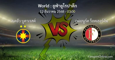 วิเคราะห์บอล ยูฟ่ายูโรปาลีก ระหว่าง สเตอัว บูคาเรสต์ พบ เฟเยนูร์ด ร็อตเธอร์ดัม (12 ธันวาคม 2568)