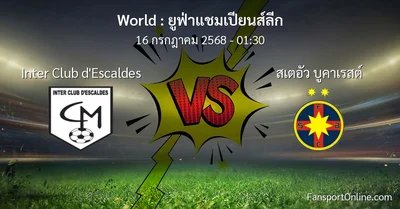 วิเคราะห์บอล ยูฟ่าแชมเปียนส์ลีก ระหว่าง Inter Club d'Escaldes พบ สเตอัว บูคาเรสต์ (16 กรกฎาคม 2568)