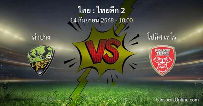วิเคราะห์บอล ไทยลีก 2 ระหว่าง ลำปาง พบ โปลิศ เทโร (14 กันยายน 2568)